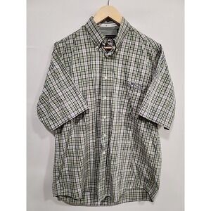 Cinch Button Down Shirt Mens M‎ Plaid, Pocket Short Sleeve 100% Cotton